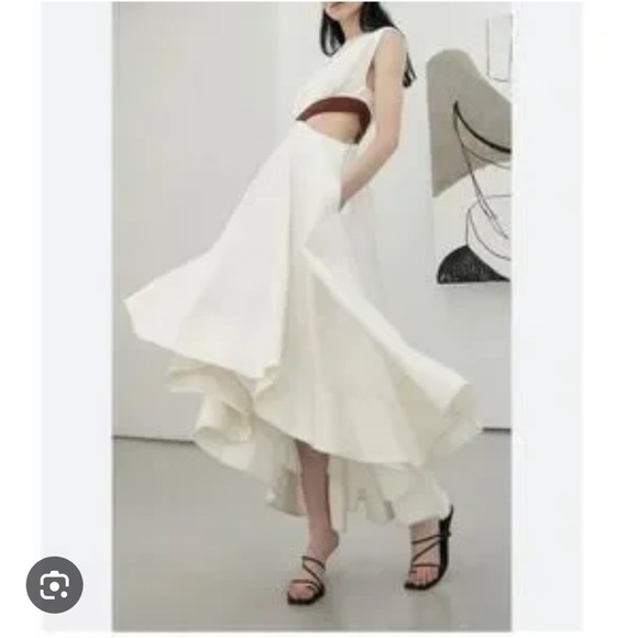 Aje Dress Ivory and Mahogany Asymmetrical Reflection Cut out hi lo Size 10 - Picture 7 of 12